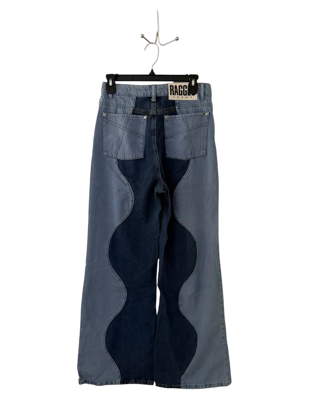 NWT The Ragged Priest Underworld Jean Two-Tone Wave Panel Wide Leg Jeans Size 28 - Picture 9 of 9